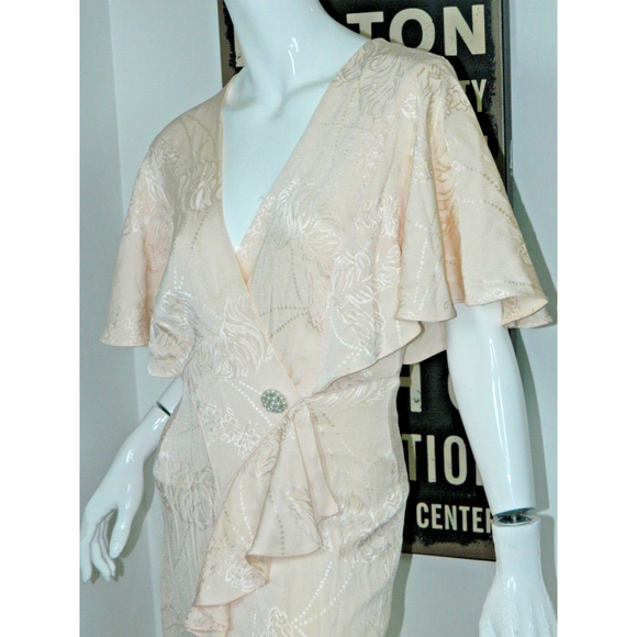 bb Collections Dress Size Small Pink Peach Satin Floral Jacquard Vintage 80s - Picture 5 of 12